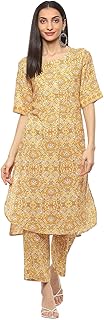 Womens Yellow Linen Cotton Solid A-line Co-ords S