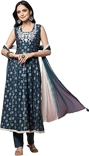 Womens Navy Blue Crepe Saree With Ethnic Print And