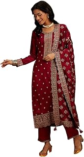 Womens Embroidered Silk Blend Straight Kurta With 