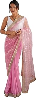 Womens Fuchsia Linen Batik Print Sarees With Tasse