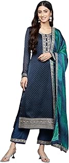 Womens Printed Chiffon Straight Kurta With Trouser
