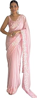 Womens Teal Tissue Saree With Stone Work