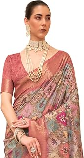 Womens Turquoise Blue Linen Batik Print Sarees Wit