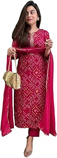 Womens Rayon Blend Straight Bandhej Printed Kurta 