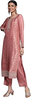 Womens Self Design Silk Blend Straight Kurta With 