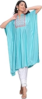 Yellow Cotton Dobby Embroidered Straight Kaftan