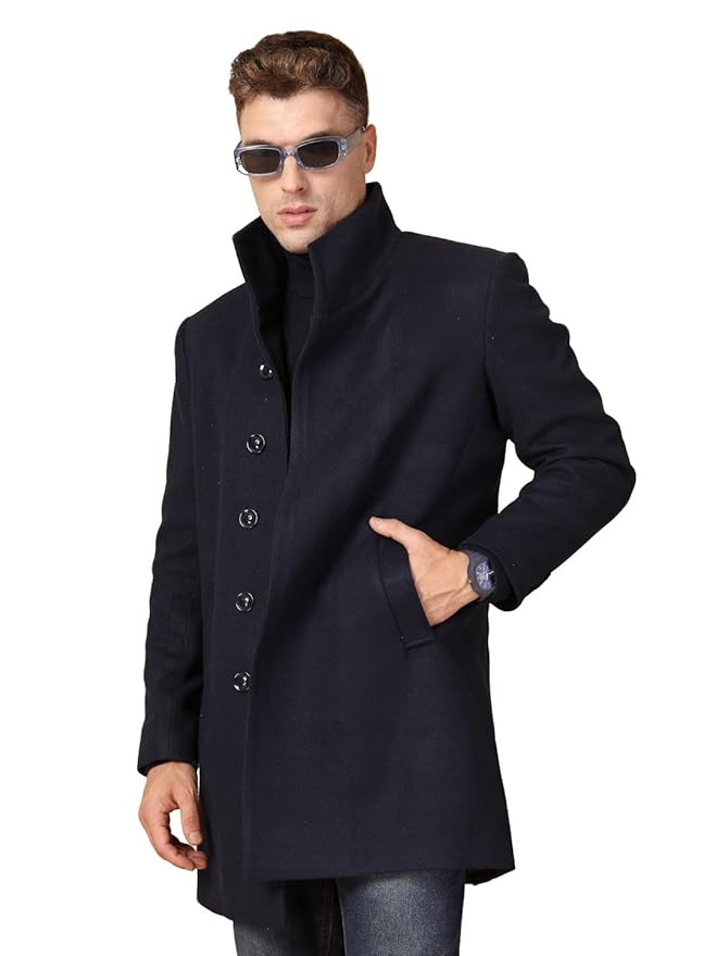 Notch Lapel Tweed Pea Trench Long Coat 