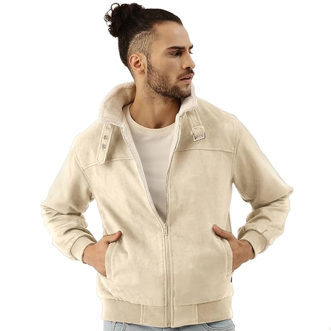 Front Zipper Jacket With Fleece For Casual Wear 