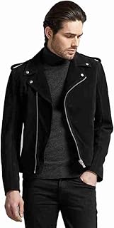 Mens Suede Leather Jacket - Biker Genuine Suede  L