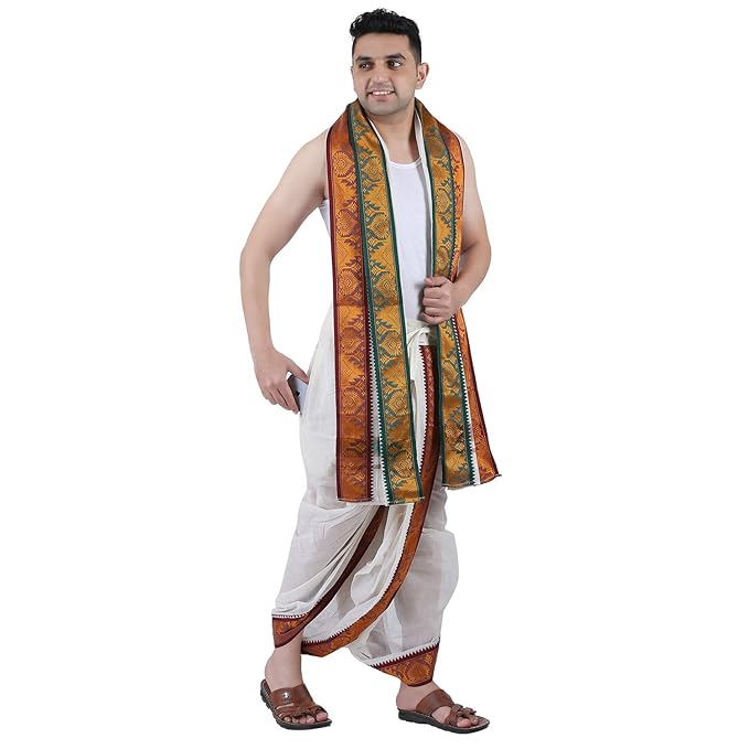 dhoti towel set with pocket- free size. (Half Whit