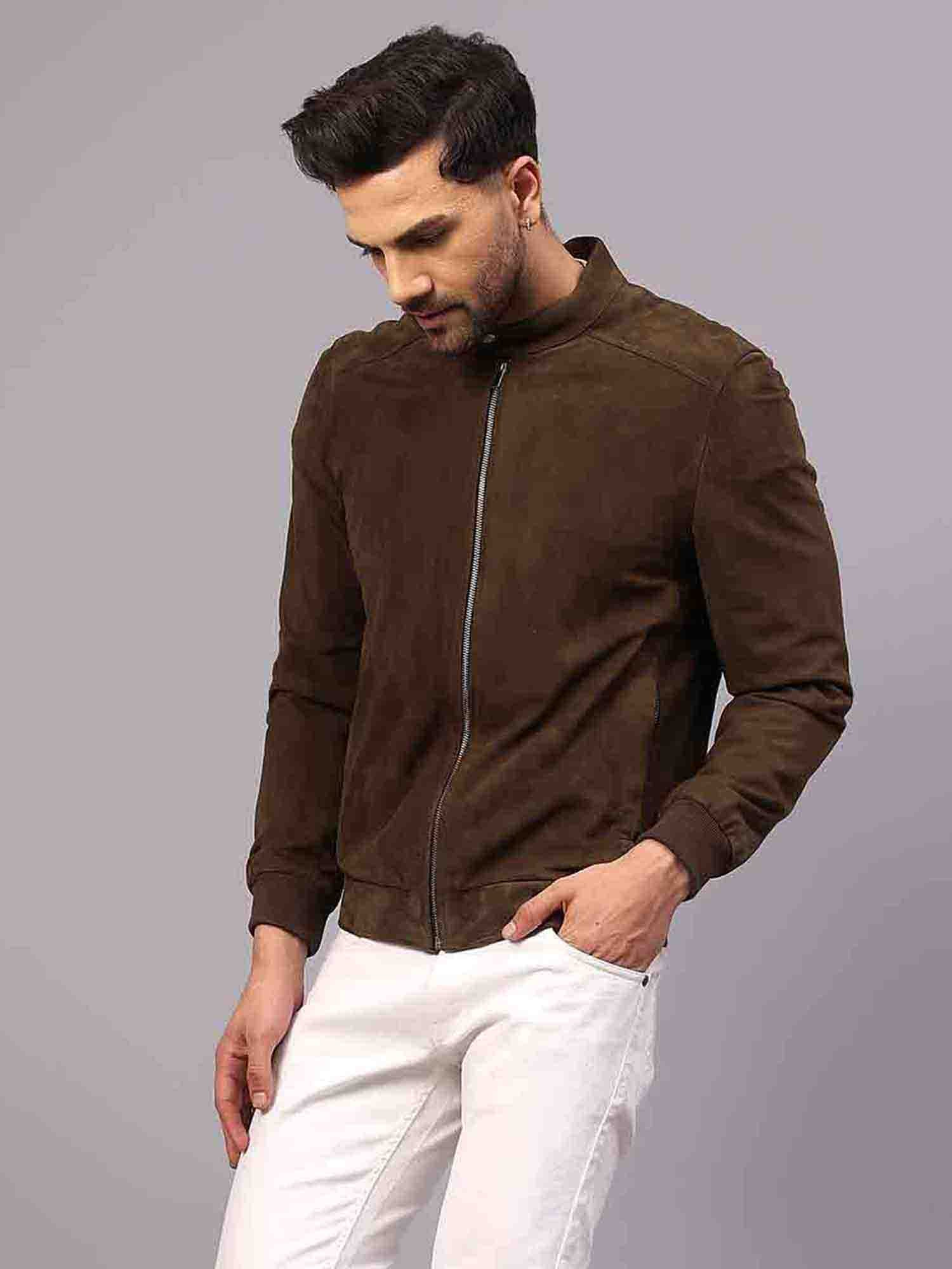 Olive Suede Leather Mens Bomber Style Jackets L Si
