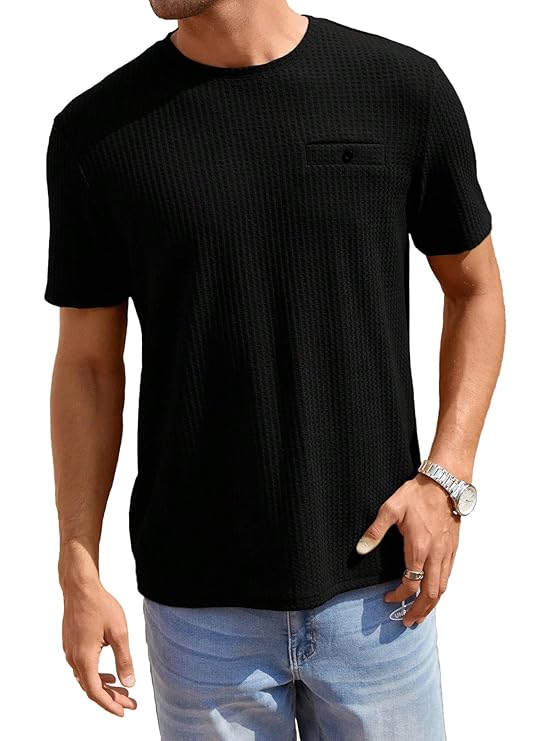 TAGDO Men Waffle Knitted Crew Neck Regular Fit Tee