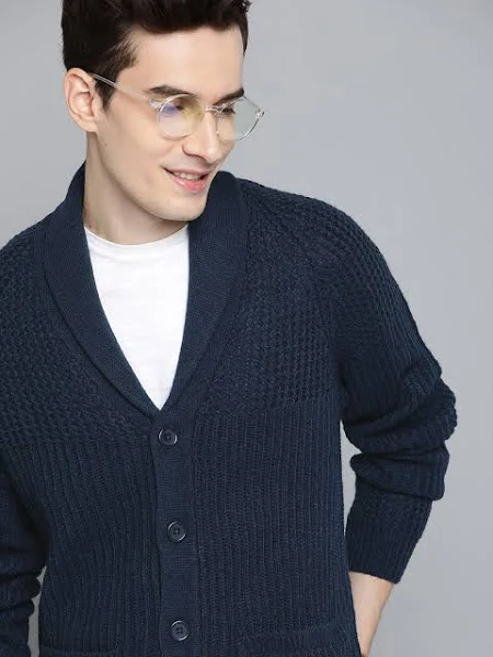Mens Ribbed Cardigan Sweater