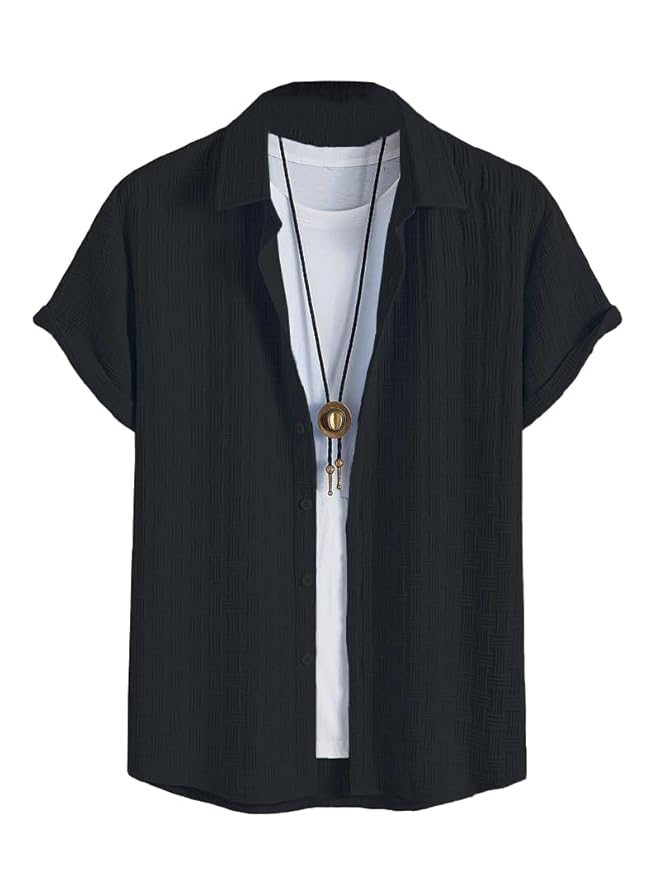 Solid Short Sleeve and Button Up Lapel Shirt