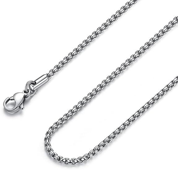 THE MEN THING SILVER ROUNDED BOX - 3mm Chain Stainless Steel 28 inch Necklace for Men & Boy's
