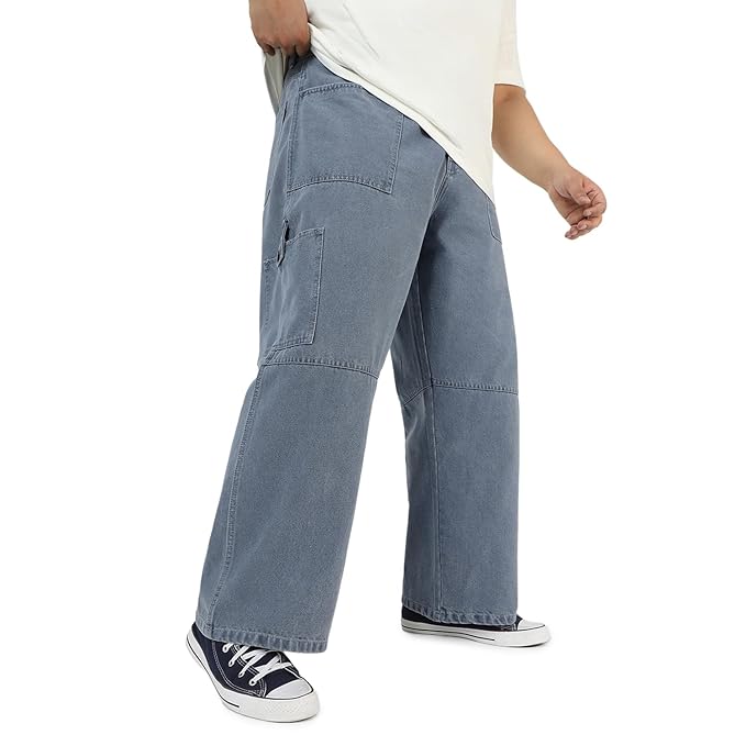 Urbano Plus Men's Loose Baggy Fit Washed Cargo Jeans with 6 Pockets Non-Stretchable