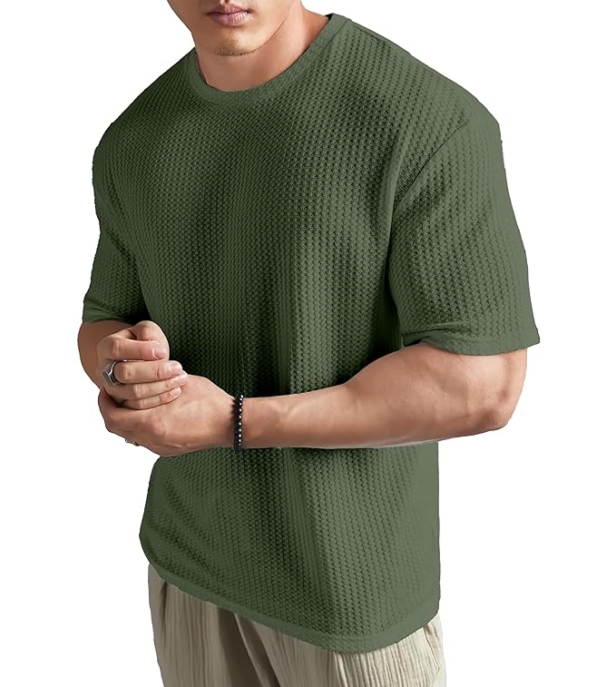 SHODOX Mens Solid Dotted Unique Design Oversized Tshirt for Men - Round Neck Loose Fit Drop Shoulder