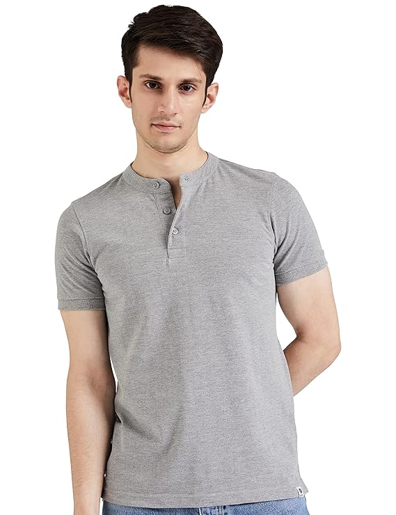 Symbol Men's Cotton Rich Polo T Shirt | Mandarin Collar Tshirts | Half Sleeves | Plain - Regular Fit