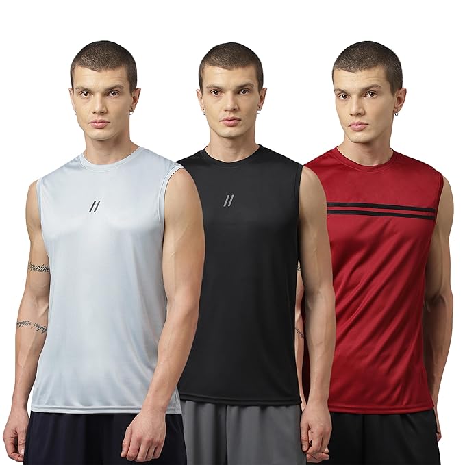 ATICX Men's Slim Fit Polyester Sleeveless T Shirt - Sando Top Tank Muscle Tee for Sports, Gym, Runni