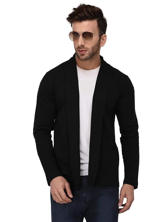 Rigo Men Black Full Sleeve Cotton Open Long Cardigan | Full Sleeves Shrug for Men