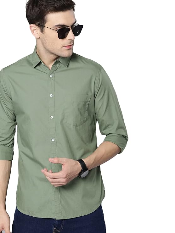 Dennis Lingo Men Cotton Solid Spread Collar Full Sleeves Regular Fit Casual Shirt