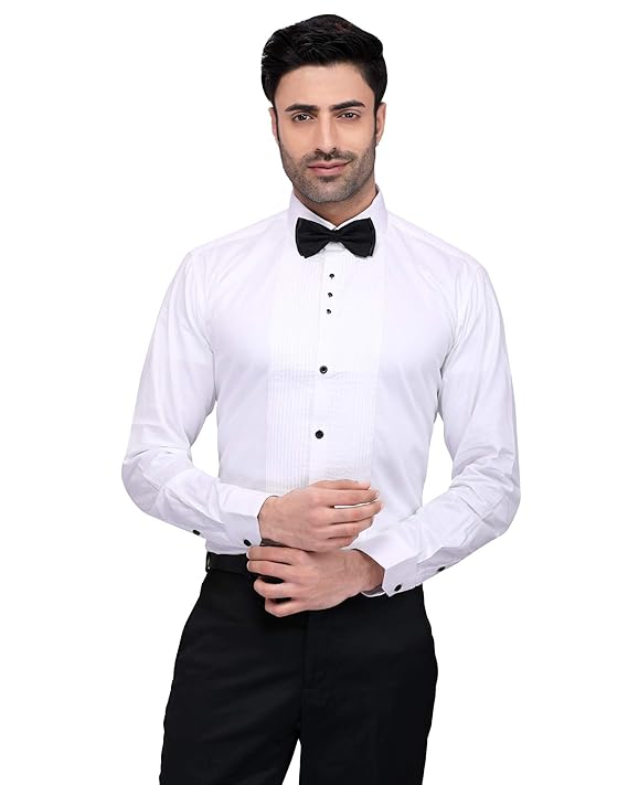 N Dot Men's Cotton Slim Fit Tuxedo Style Pleated Party Formal Shirt