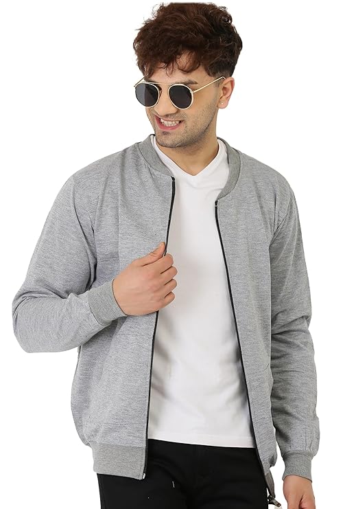 LEOTUDE CASUAL JACKET For Men's Regular Fit Full Sleeve Loopknit Jacket (Color: Black)
