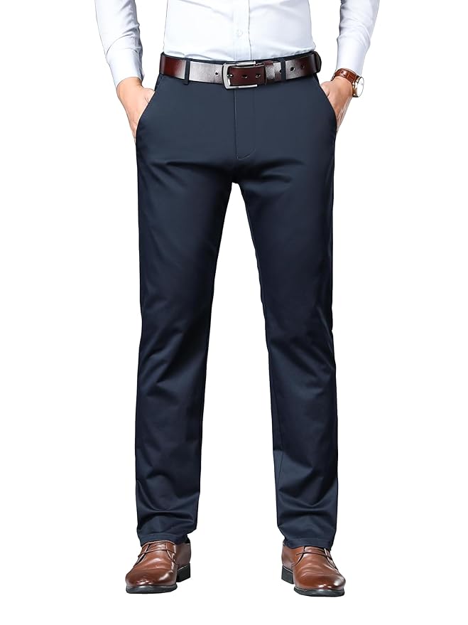 AVANOVA Men's Trousers Light Business Style Slightly Stretch Straight Leg Pants for Outdoor Casual D
