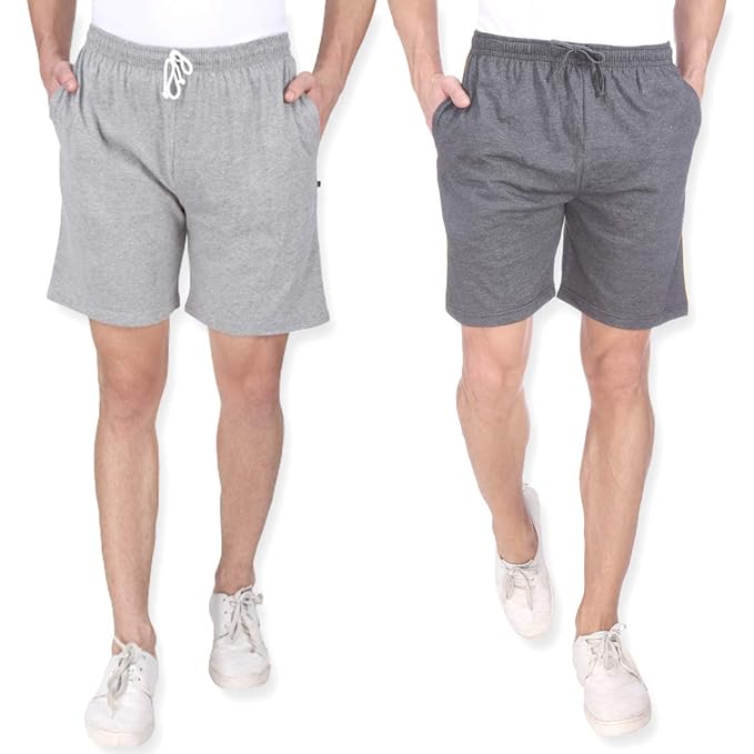 Neo Garments Men's Cotton Regular Casual Short Pant with Pocket - Pack of 2
