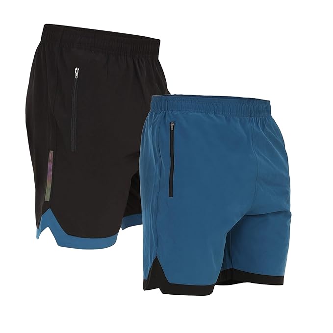 NINQ Mens 2 Pack Polyester Yoga Short Men Summer Running Gym Sports Shorts with Pockets Shorts for M