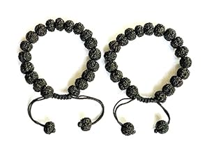 HONODIX Unisex-Adult 5 Faced Panchmukhi Rudraksha Bracelet 10 mm (Black) -Pair of 2 Bracelet