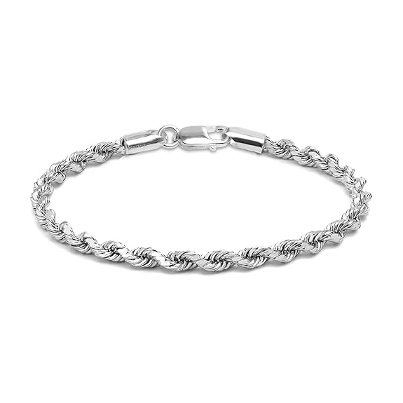 LeCalla 925 Sterling Silver BIS Hallmarked 4 MM Italian Diamond-Cut Rope Chain Bracelet for Men Wome