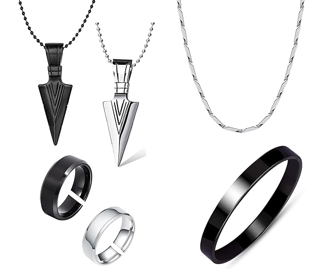 Okos Solid Black and Rhodium Plating Stainless Steel Jewellery Combo Set For Boys and Men PD1000878
