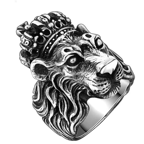 Fashion Frill Charming Finger Ring For Men Silver King Lion Silver Plated Adjustable Stylish Silver 
