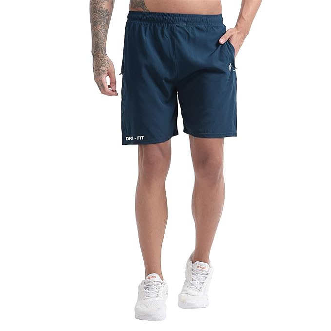 BLUE STAR SHARK Athletic Sports Shorts for Men with Zip Pockets and Elastic Waistband Quick Dry Ligh