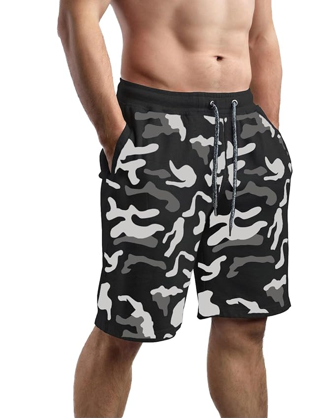 hotfits Men's Cotton Regular Shorts - Workout, Gym, Running, Yoga and Sports Shorts - Camouflage Pri