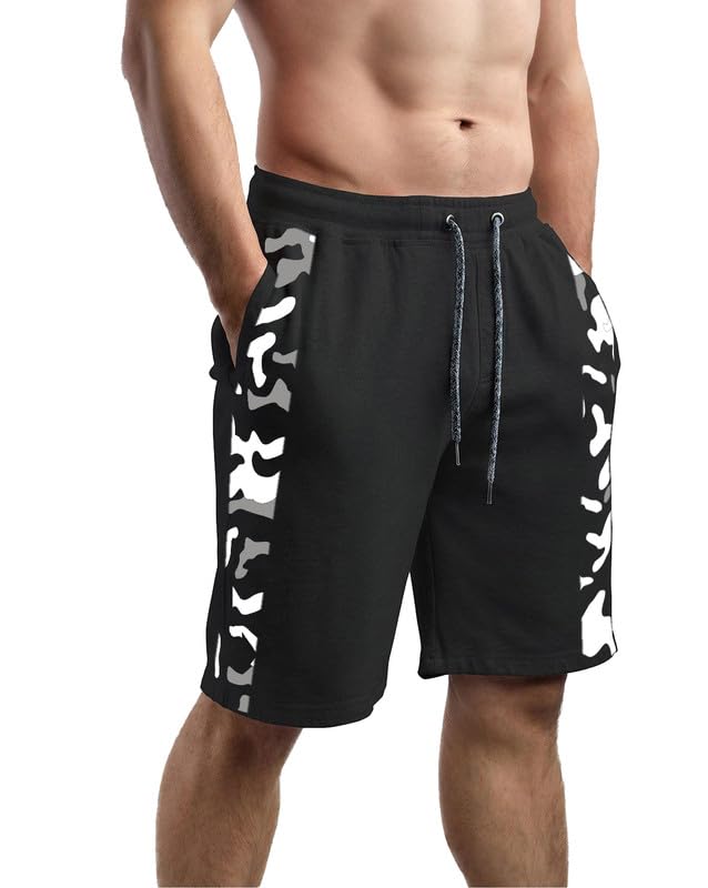 hotfits Men's Self Designed Casual Printed Cotton Regular Shorts, Workout Shorts, Elastic Waist Runn