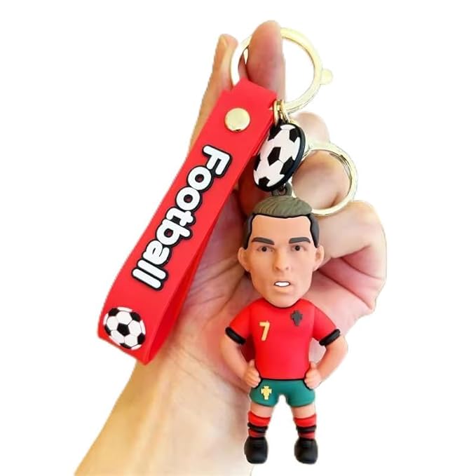 WARMINGO DE Ronaldo Keychain For Boys Girls or Gifting | CR7 Football Player Red Jersey | Vibrant Ac