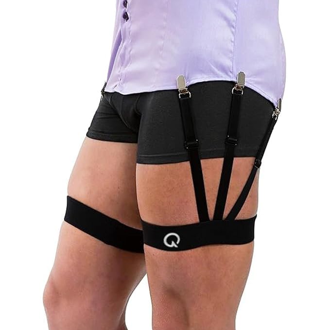 QUALIFT Shirt Tucker for Men - Skin-Friendly Soft Elastic Shirt Stays, Adjustable Shirt Garter Belt,