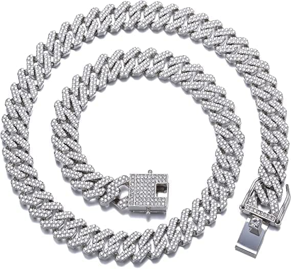 MEENAZ Mc Stan Chain Cuban Link Chain for Men Women girls gents Miami Necklace Iced Cubic Zirconia d