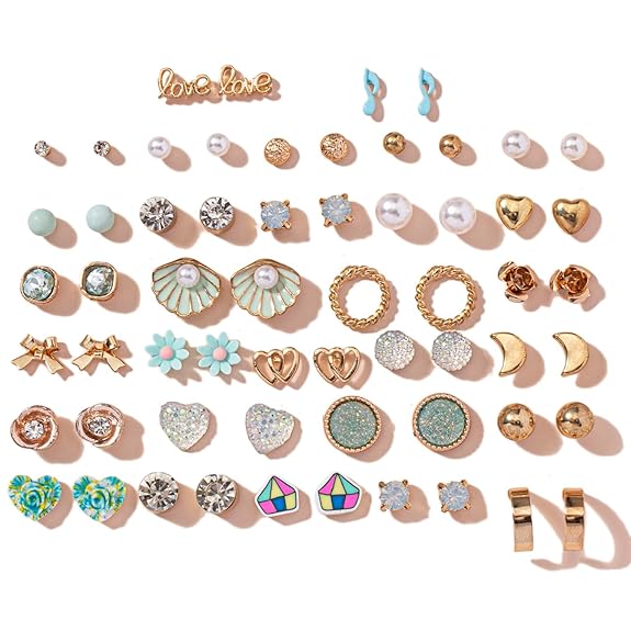 Shining Diva Fashion 30 Pairs Combo Set Latest Stylish Crystal Pearl Earrings for Women and Girls (1