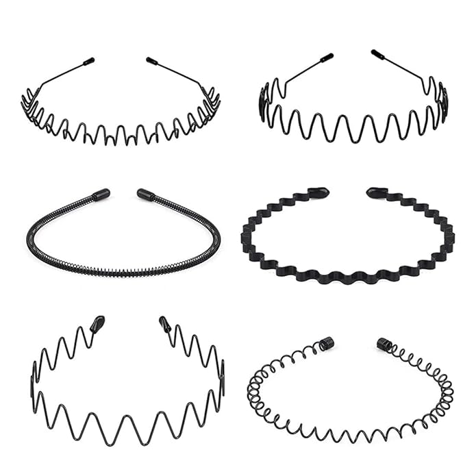Shining Diva Fashion Black Metal Hair Band for Men Boys Women Girls Kids 6 Pcs Combo Hairband Headba