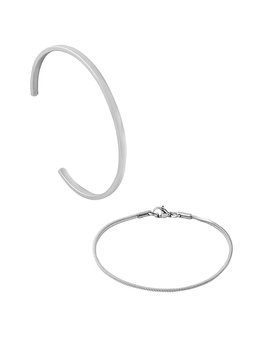 Yellow Chimes Kada Bracelets for Men | Fashion Silver Bracelet | Stainless Steel 2 Pcs Chain Bracele