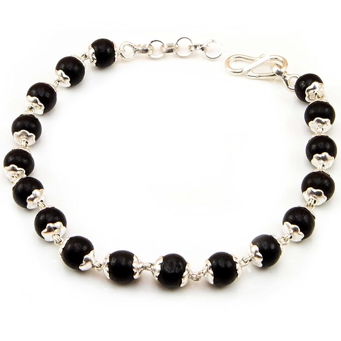 Njels 925 Silver Karungali Bracelet for Men and Women | Natural Karungali Beads 7.00 MM Size with Si