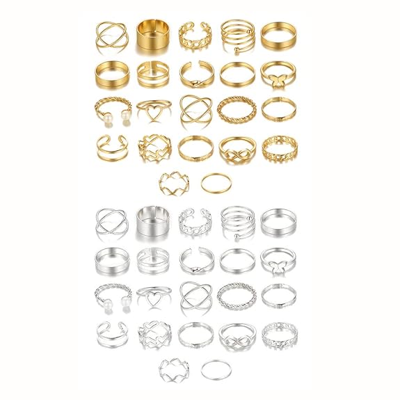 Shining Diva Fashion 44 pcs Combo Set Gold and Silver Plated Rings for Women and Girls Latest Stylis