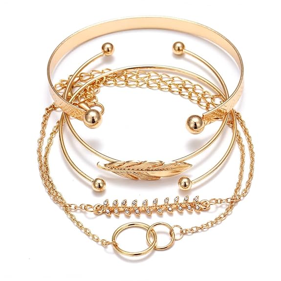Shining Diva Fashion Set of 5 Stylish Multilayer Crystal Bangle Gold Plated Bracelet for Women and G