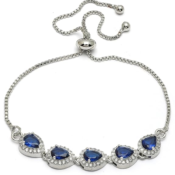 ZENEME Jewellery Bracelet For Women Silver Toned Rhodium Plated Tear Drop Delight Bracelet with Blue