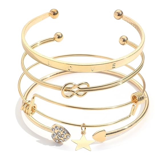 Shining Diva Fashion Latest Stylish 4pcs Multilayer Crystal Heart Love Bangle Bracelet for Women and