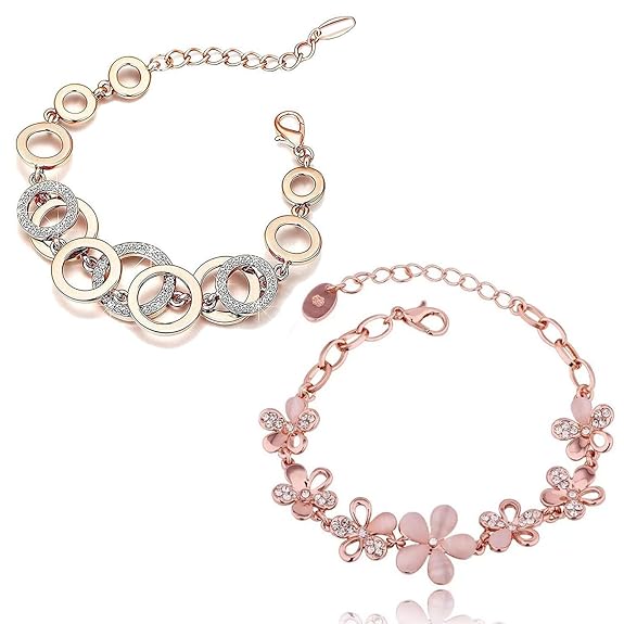 Shining Diva Fashion Latest Collection Gold Plated Combo of 2 Bracelet for Women and Girls (Rose Gol