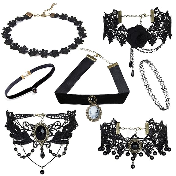 Shining Diva Fashion Jewellery Girls/Women's Black Fabric Lace Chokers Stylish Necklace Combo Set of